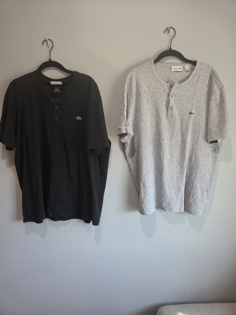 Srt Of 2 Lacoste Men’s Short Sleeve Henley Shirt - Black and Light Gray